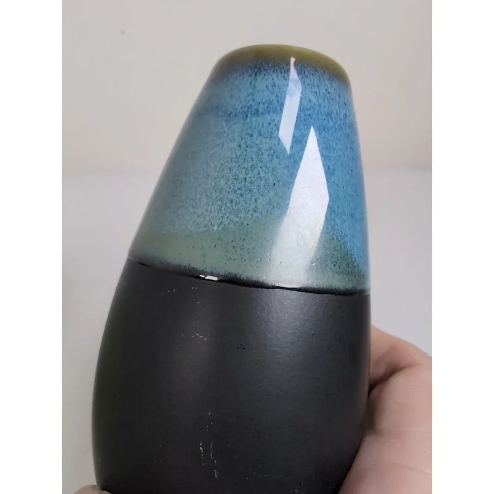 Pottery Glazed Small Onta Ware Style Black Blue Green 5